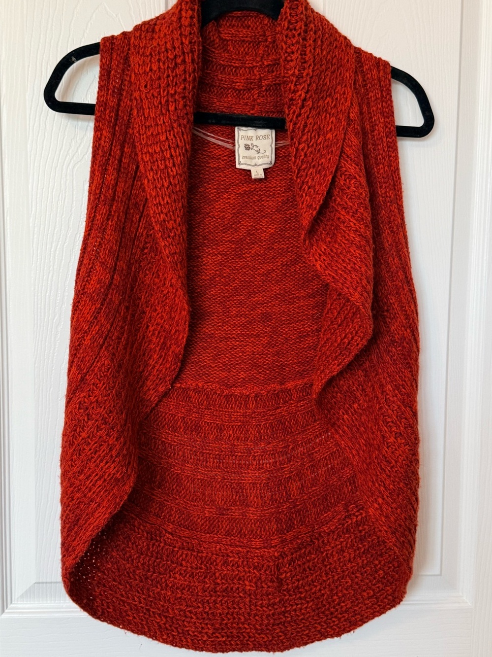 Pink Rose Open-Front Orange-Red Knit Drape Vest